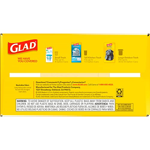 Glad ForceFlex Tall Kitchen Drawstring Trash Bags 13 Gallon Grey Trash Bag, Unscented 110 Count (Package May Vary)
