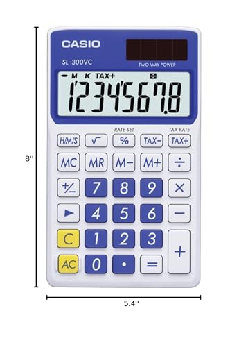 Casio SL-300VC, Sloar Powered Standard Function Calculator, Blue