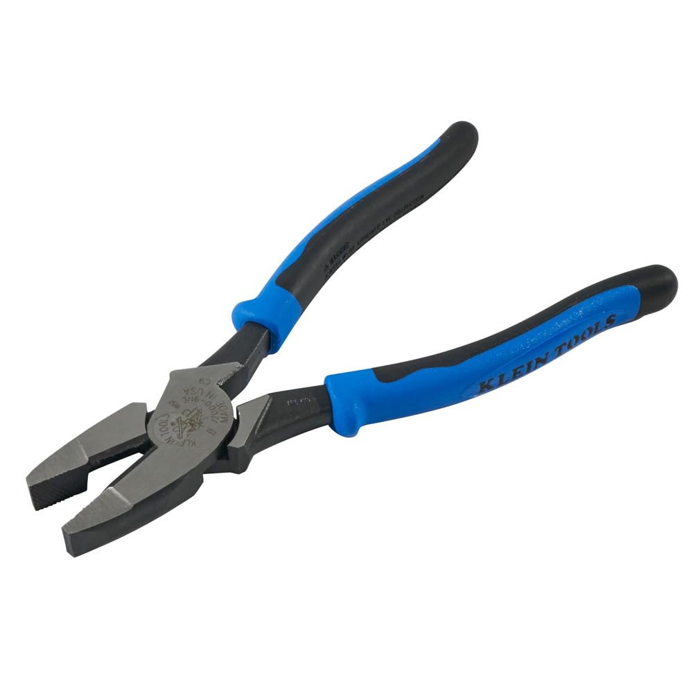 Klein Tools J2000-9NE Side Cutter Linemans Pliers, Made in USA, High Leverage 9-Inch Pliers Cut ACSR, Screws, Nails, Wire