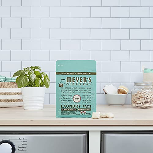 MRS. MEYER'S CLEAN DAY Laundry Detergent Pods, Biodegradable Formula, Ready to Use Laundry Pacs, Basil, 45 Count