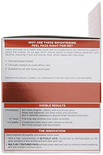 L'OrÃ©al Paris Revitalift Bright Reveal Anti-Aging Exfoliating Peel Pads with Glycolic Acid, Reduce Wrinkles & Brighten Skin, 30 Count (Pack of 1)