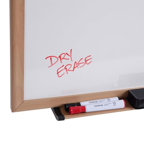 Universal UNV43618 48 in. x 36 in. Deluxe Melamine Dry Erase Board - Melamine White Surface, Oak Fiberboard Frame