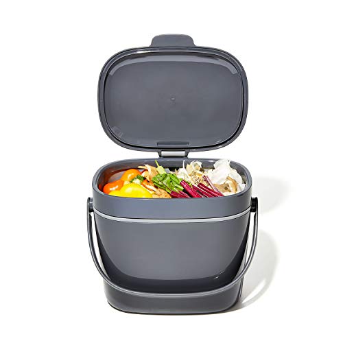 OXO Good Grips EASY-CLEAN COMPOST BIN - CHARCOAL - 1.75 GAL/6.62 L, Plastic, 8.3"L x 10.15"W x 12"H