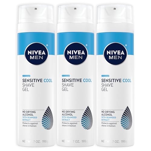 NIVEA MEN Sensitive Cool Shave Gel with Seaweed and Chamomile Extracts, Alcohol Free Shaving Gel for Men Protects and Provides Cool Sensation, 3 Pack of 7 Oz Cans