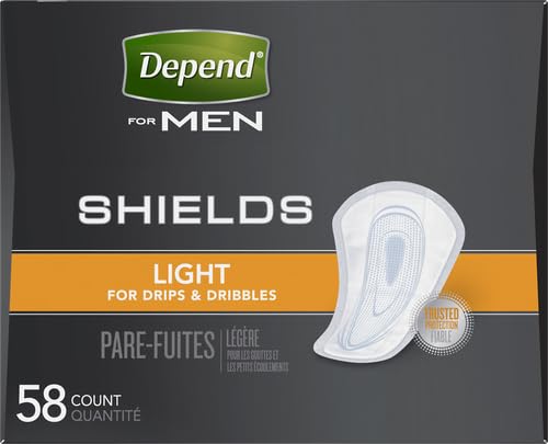 Depend Incontinence/Bladder Control Shields, Incontinence Pads for Men, Light Absorbency, 58 Count (Packaging May Vary) (Pack of 2)