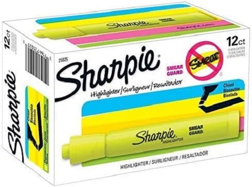 Sharpie 25025 Tank Highlighters, Chisel Tip, Fluorescent Yellow, 12-Count - 2 Pack