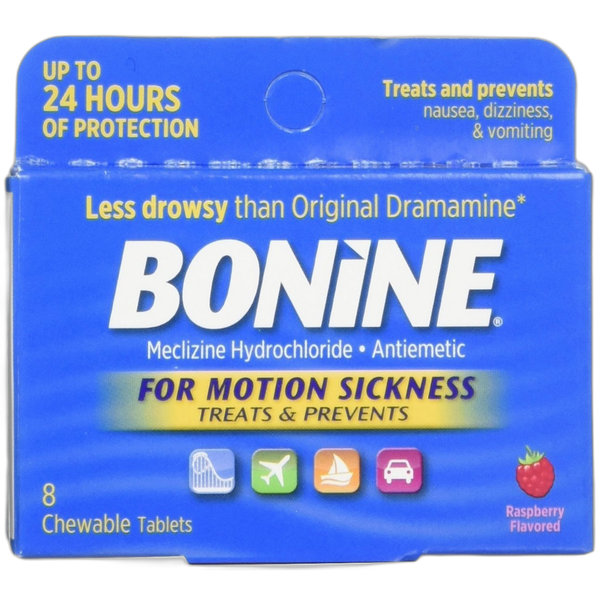 Bonine for Motion Sickness Chewable Tablets, Raspberry Flavored, 8 Each