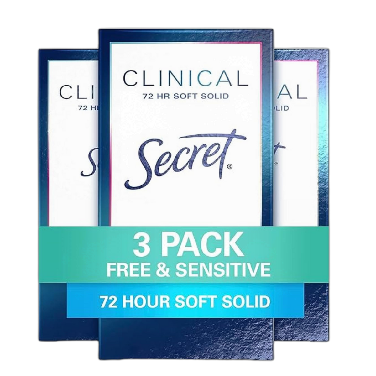 Secret Clinical Strength Antiperspirant Deodorant for Women, Free & Sensitive, 3X Stress Protection, 72hr Sweat & Odor Protection, PH Balancing Minerals, Soft Solid, Unscented, 1.6 oz (Pack of 3)