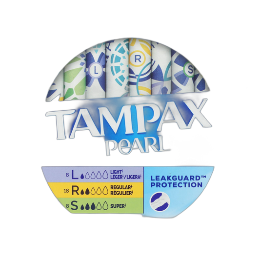 Tampax Pearl Tampons Multipack, Light/Regular/Super Absorbency, With Leakguard Braid, Triple Pack, Unscented, 34 Count