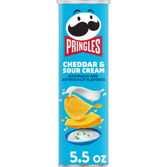 Pringles Potato Crisps Chips, Lunch Snacks, On-The-Go Snacks, Cheddar and Sour Cream, 5.5oz Can (One Can)