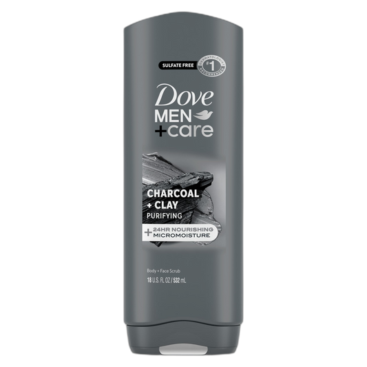 DOVE MEN + CARE Body and Face Wash Purifying Charcoal + Clay Body Wash for Men with 24-Hour Nourishing Micromoisture Technology 18 oz