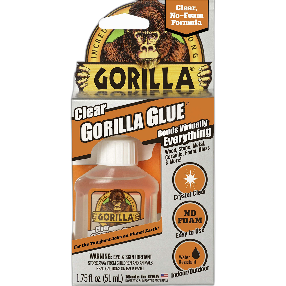 Gorilla Clear Glue, 1.75 Ounce Bottle (Pack of 1) - Crystal Clear, All Purpose, and Water Resistant