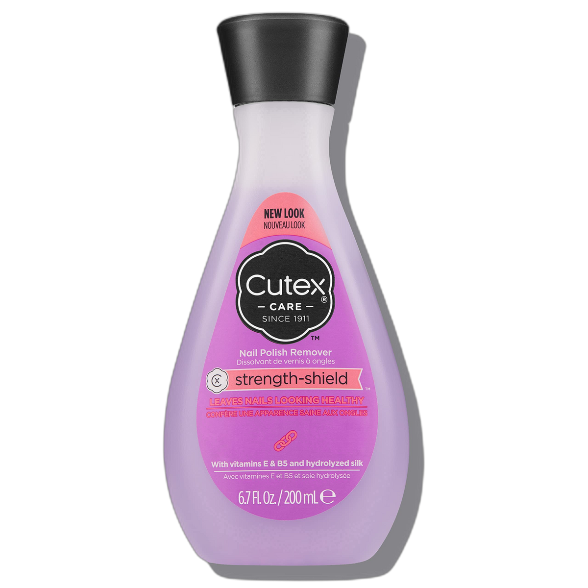 Cutex Strength Shield Nail Polish Remover, Leaves Fingernails & Toenails Looking Healthy, Contains Vitamins E, B5 & Hydrolyzed Silk, 6.7 fl oz