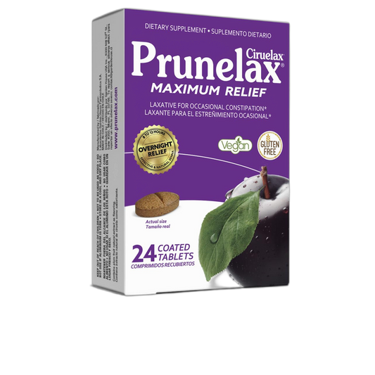 Prunelax Ciruelax Maximum Relief Laxative Tablets with Natural Senna for Occasional Constipation, Senna Extract, Vegan & Gluten-Free, Gentle Overnight Relief - 24ct
