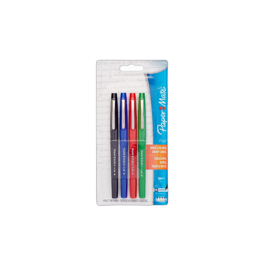 Paper Mate® Flair® Porous-Point Pens, Medium Point, 1.0 mm, Assorted Ink Colors, Pack Of 4 Pens