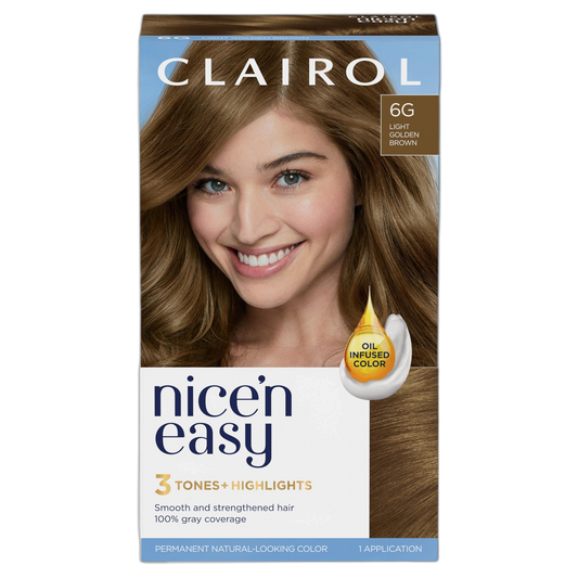 Clairol Nice'n Easy Permanent Hair Dye, 6G Light Golden Brown Hair Color, Pack of 1