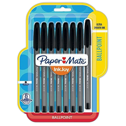 Paper Mate InkJoy 100ST Ballpoint Stick Pens, Medium Point, Black Ink, Pack of 8
