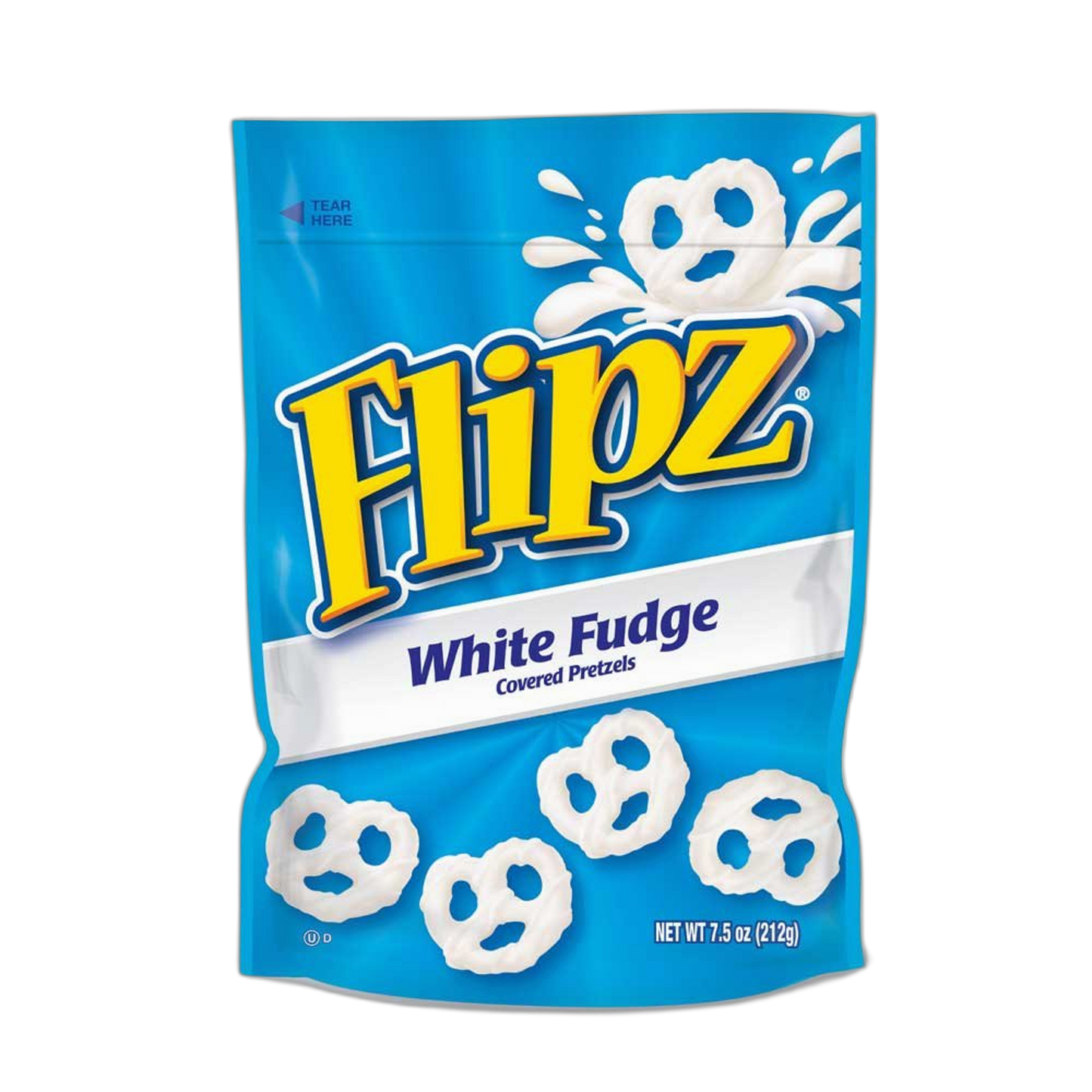Flipz White Fudge Covered Pretzels, 7.5 Ounce Stand Up Pouch -- 8 per case.