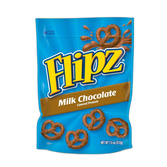 Flipz Milk Chocolate Covered Pretzels, 7.5 Ounce Stand Up Pouch -- 8 per case.