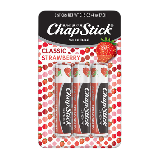 ChapStick Classic Strawberry Lip Balm Tubes, Lip Care and Lip Moisturizer - 0.15 Oz each, 3 Count (Pack of 1)
