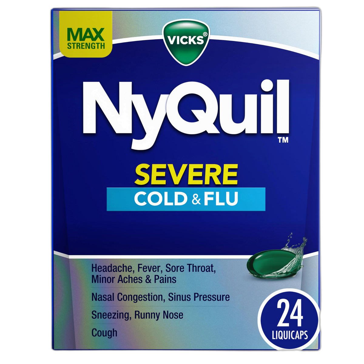 Vicks NyQuil Severe Cold, Flu, & Congestion Medicine, 24 Liquicaps, Maximum Strength, 24Count