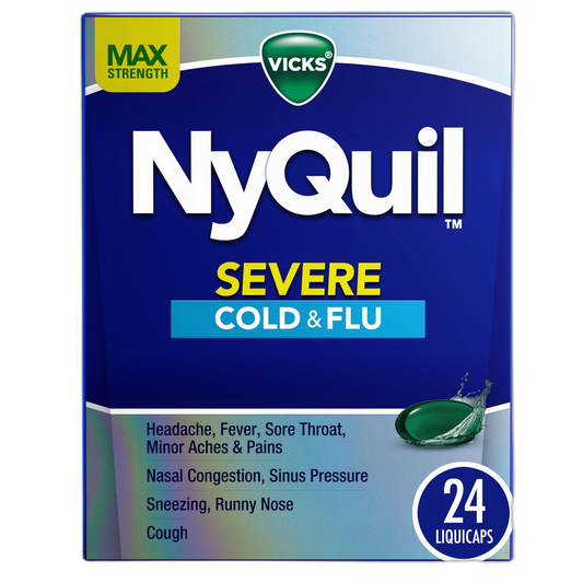Vicks NyQuil Severe Cold, Flu, & Congestion Medicine, 24 Liquicaps, Maximum Strength, 24Count