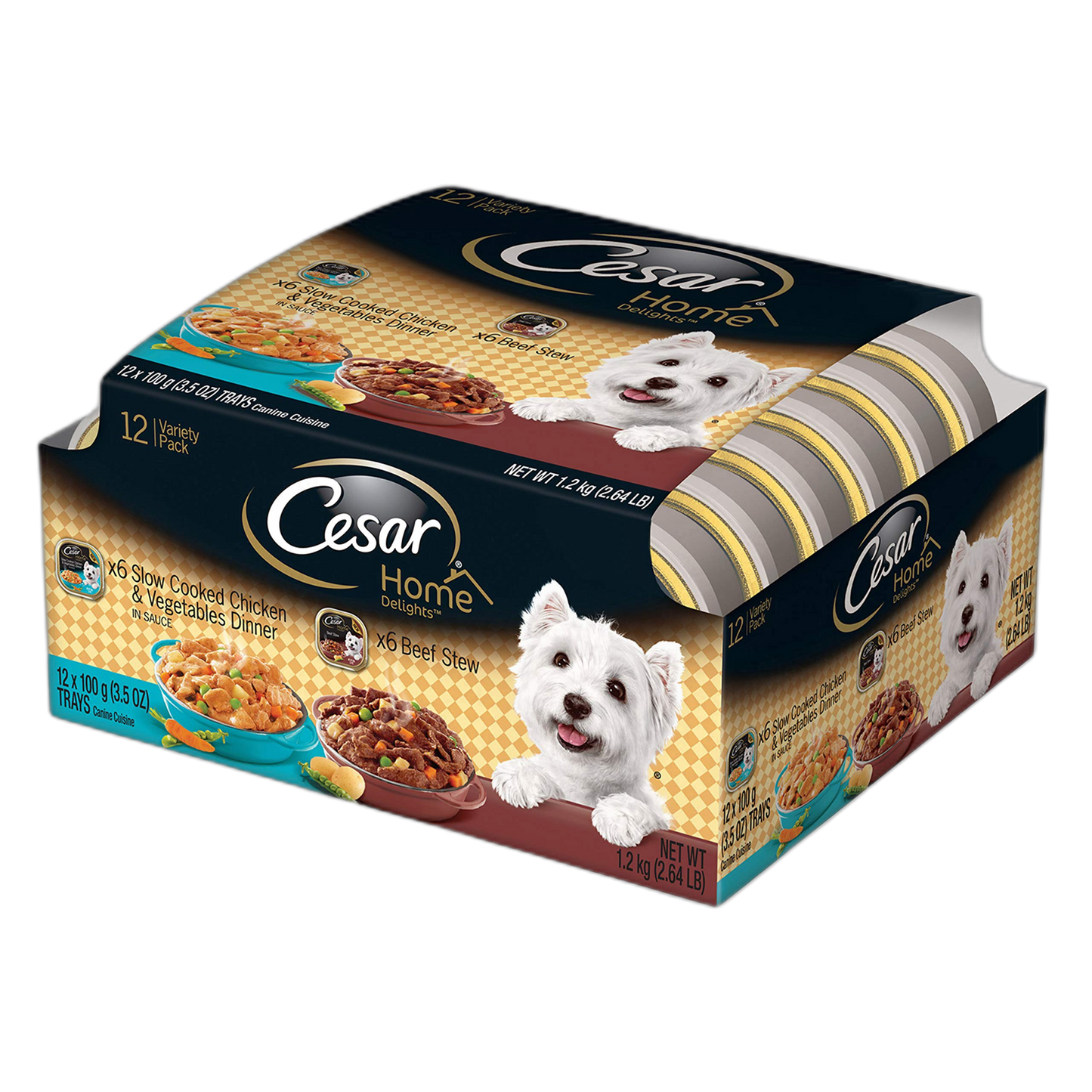CESAR HOME DELIGHTS Variety Pack Slow Cooked Chicken & Vegetables Dinner and Beef Stew Dog Food 3.5 Ounce