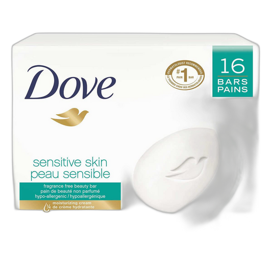 Dove Sensitive Skin - Unscented/Fragrance Free Hypo-Allergenic Beauty Bar, 3.73 oz / 106 g x 16 Pack