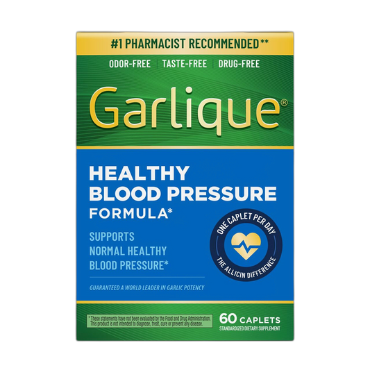 Garlique Garlic Extract Supplement, Healthy Blood Pressure Formula, Odorless & Vegan, 60 Caplets
