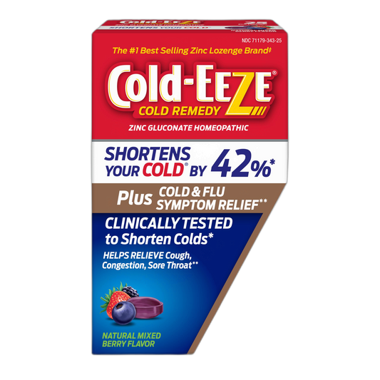 Cold-Eeze Plus Natural Mixed Berry Cold & Flu Zinc Lozenges, Multi-Symptom Relief, Homeopathic Cold Remedy, Reduces Duration of The Common Cold, Sambucus Nigra to Relieve Cold & Flu Symptoms, 25 Ct