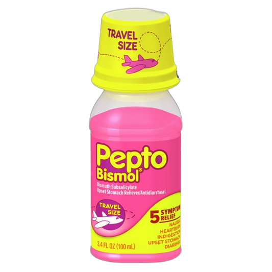 Pepto Bismol Liquid for Nausea, Heartburn, Indigestion, Upset Stomach, and Diarrhea Relief, Original Flavor 3.4Oz Travel Size
