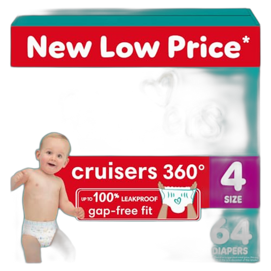 Pampers Diapers - Cruisers 360 - Size 4, 64 Count, Babyproof up to 100% Leakproof Pull-On Diaper