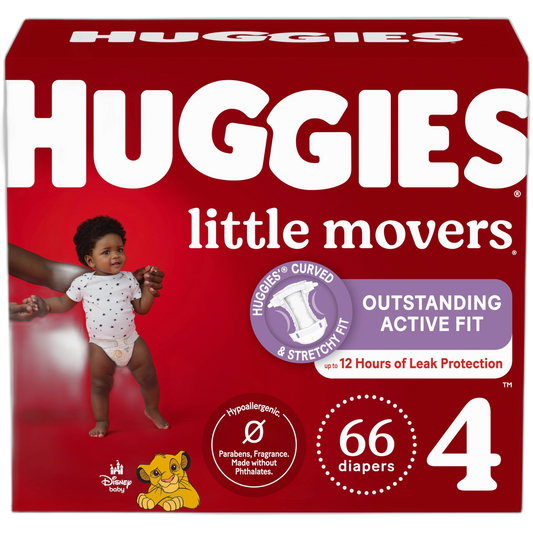 Huggies Size 4 Diapers, Little Movers Baby Diapers, Size 4 (22-37 lbs), 66 Count, Packaging May Vary