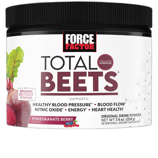 Force Factor Total Beets Drink Mix Superfood Powder with Nitrates to Support Circulation, Blood Flow, Nitric Oxide, Energy, Endurance, and Stamina, Cardiovascular Heart Health Supplement, 30 Servings
