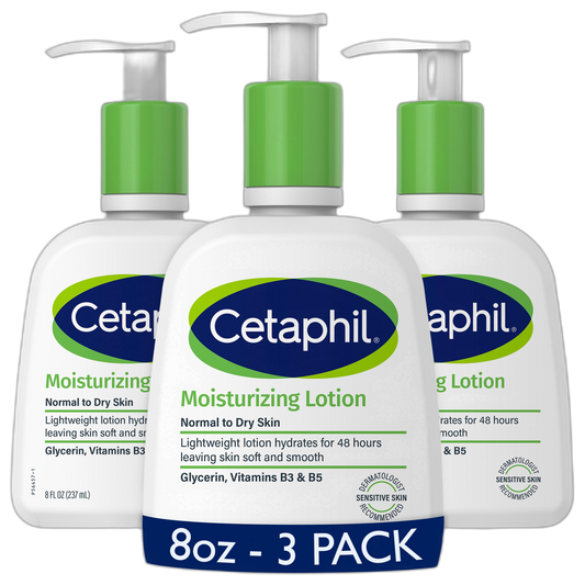 Cetaphil Face & Body Moisturizer, Hydrating Moisturizing Lotion for All Skin Types, Suitable for Sensitive Skin, NEW 8 oz Pack of 3, Fragrance Free, Hypoallergenic, Non-Comedogenic