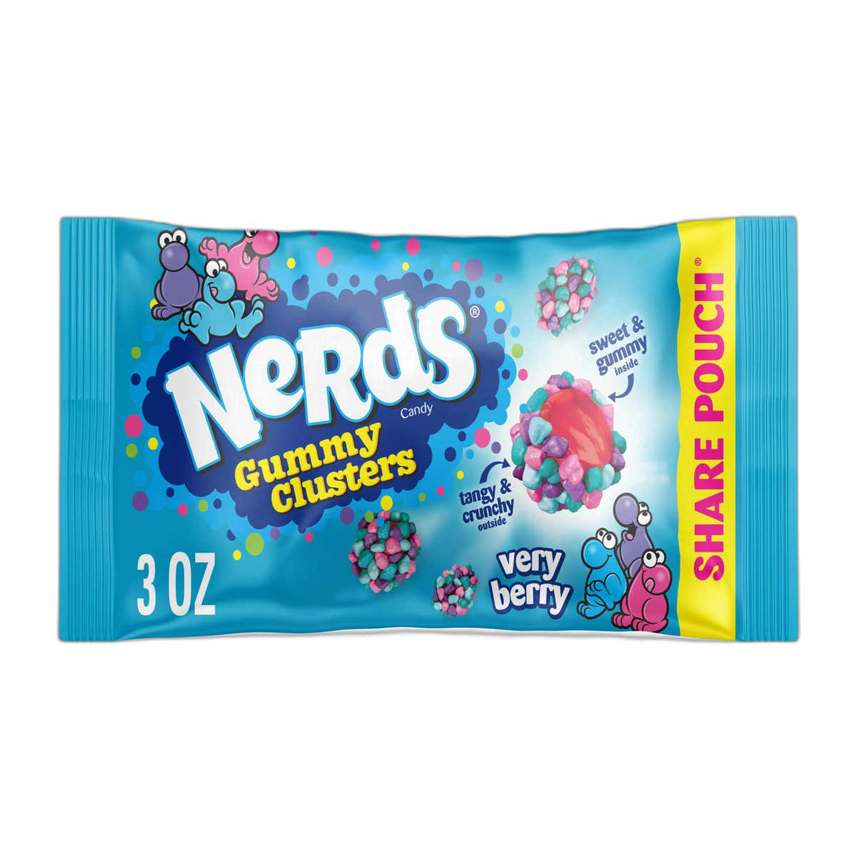 NERDS Gummy Clusters, Candy, Very Berry, Crunchy and Gummy, 3 oz