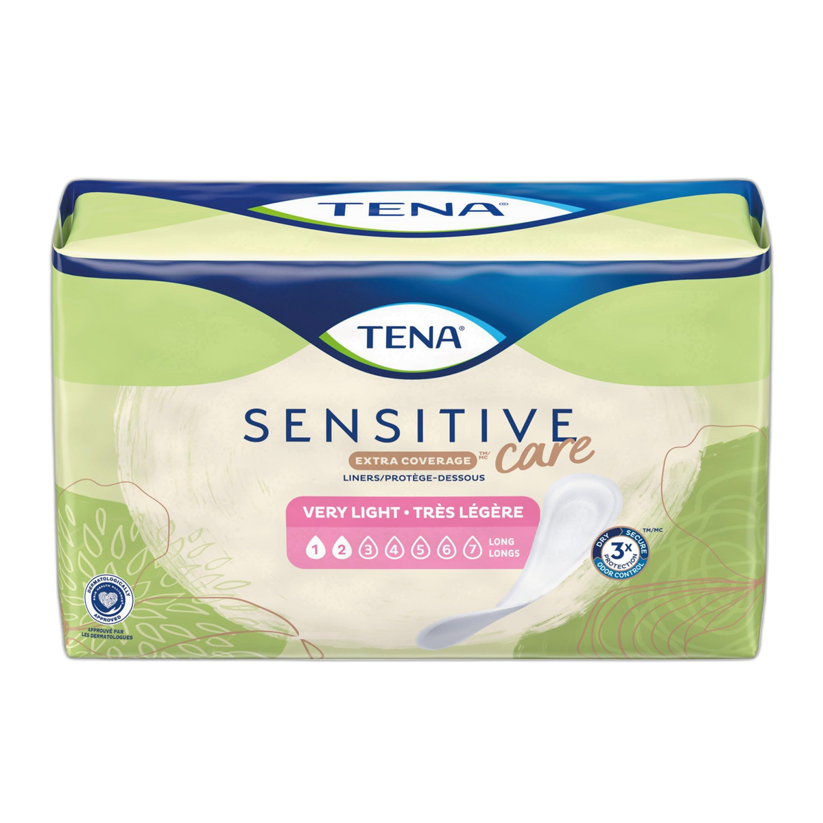 TENA Sensitive Care Extra Coverage Female Incontinent Pad Very Light Long 9" L 54291, 50 Ct