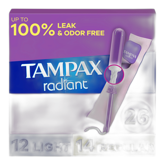 Tampax Radiant Tampons Multipack, with LeakGuard Braid, Light/Regular Absorbency, Unscented, 26 Count