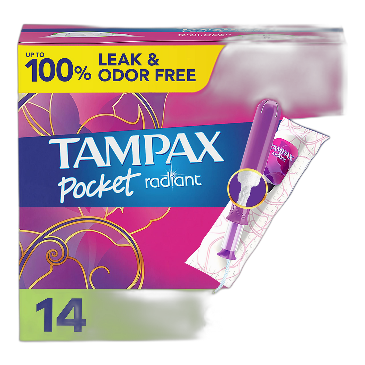 Tampax Radiant Tampons, Super Absorbency, with Leakguard Braid, Unscented, 14 Ct