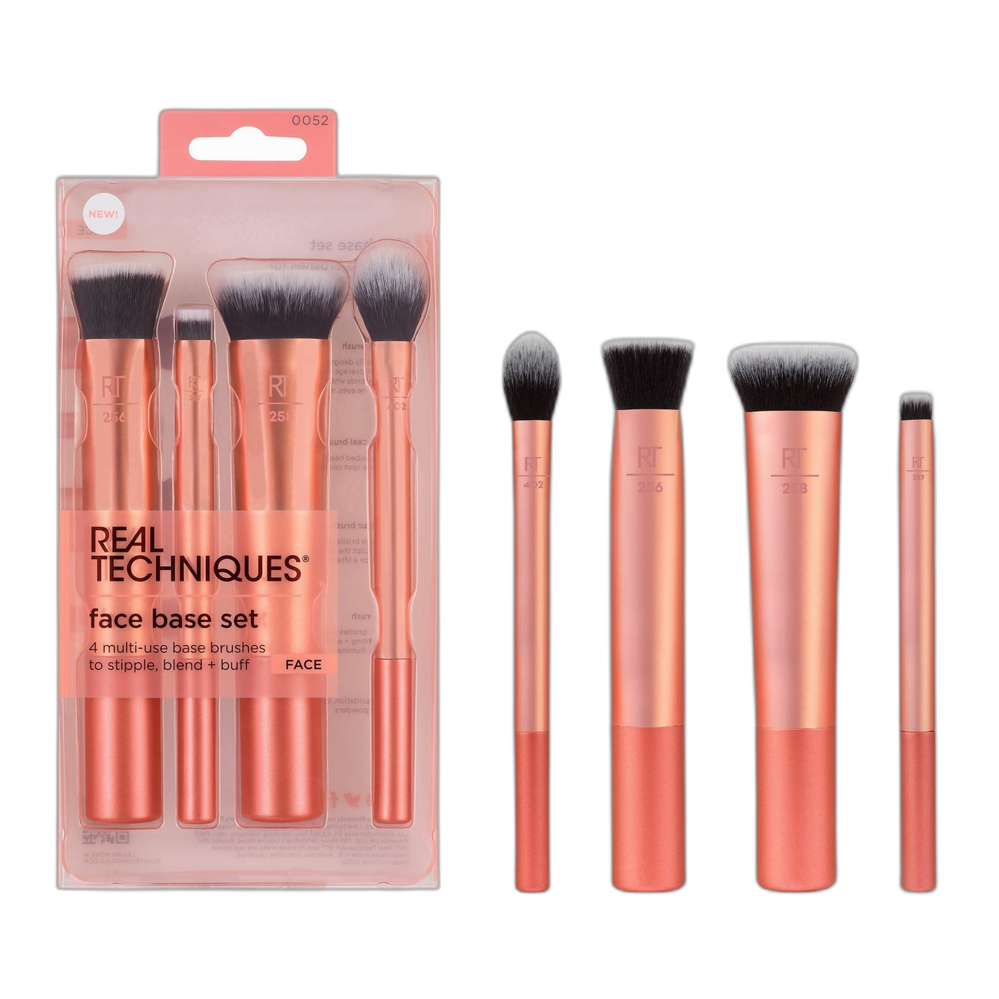 Real Techniques 4 Piece Face Base Makeup Brush Set, For Concealer, Foundation, Contour, & Setting Powder, Makeup Brushes For Blending & Buffing, & Sculpting, Travel Friendly, Gift Set, Cruelty-Free