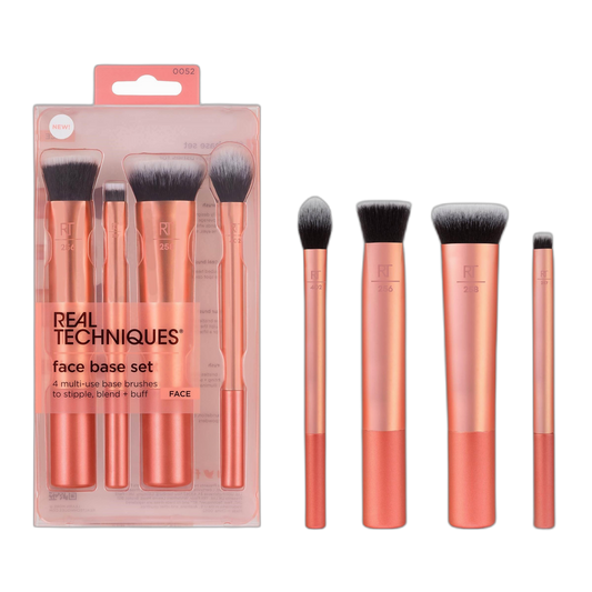 Real Techniques 4 Piece Face Base Makeup Brush Set, For Concealer, Foundation, Contour, & Setting Powder, Makeup Brushes For Blending & Buffing, & Sculpting, Travel Friendly, Gift Set, Cruelty-Free