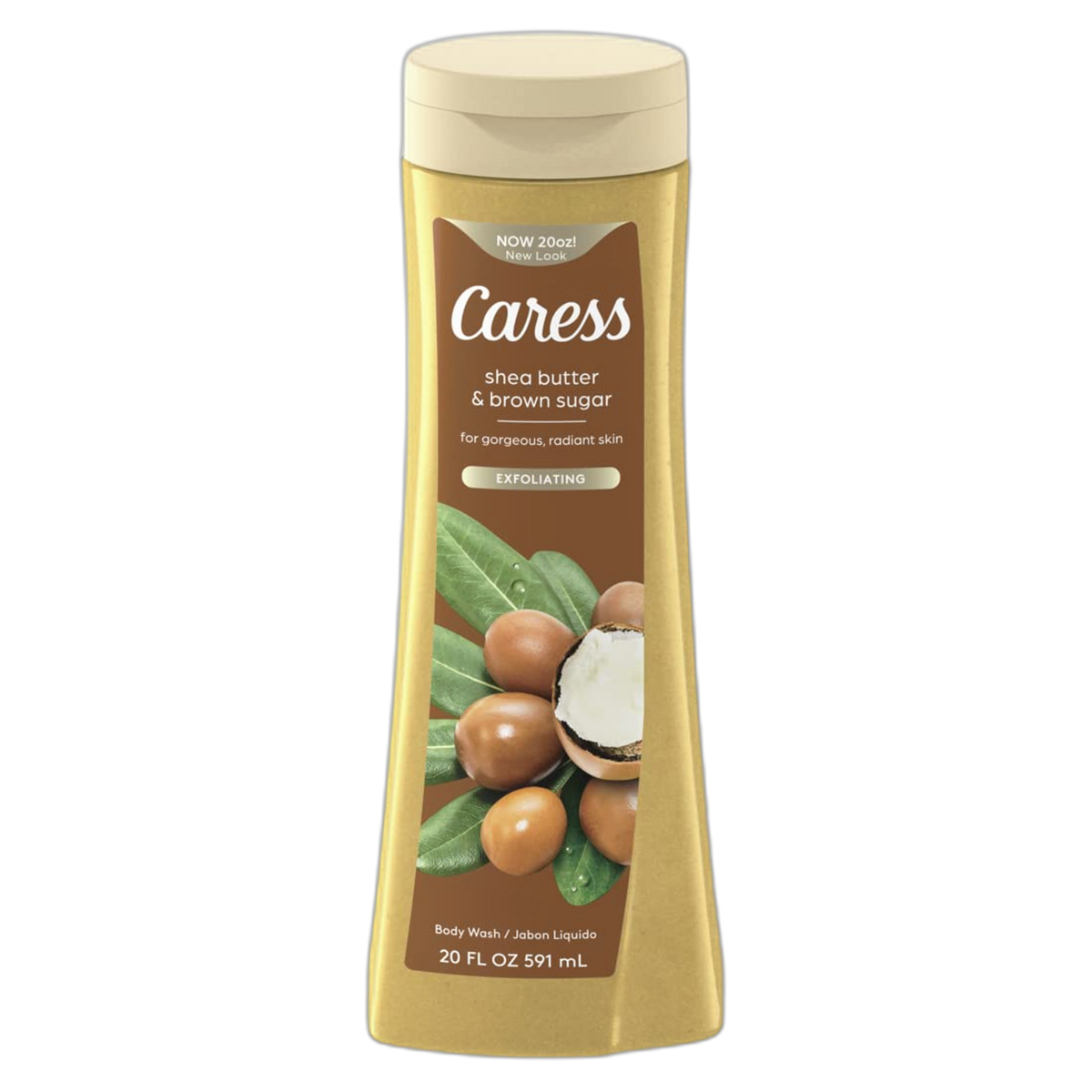 Caress Body Wash For Gorgeous, Radiant Skin Shea Butter & Brown Sugar Hydrating and Exfoliating Body Wash 20 fl oz