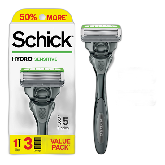 Schick Hydro Sensitive Razor, 1 Razor Handle and 3 Cartridges | Razors for Men Sensitive Skin, 5 Blade Razor Men, Mens Razors for Shaving, Razor Blades for Men, 1 Handle with 3 Razor Blades Refills