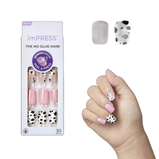 KISS imPRESS No Glue Mani Press On Nails, Design, 'One Chance', Light Pink, Short Size, Squoval Shape, Includes 30 Nails, Prep Pad, Instructions Sheet, 1 Manicure Stick, 1 Mini File