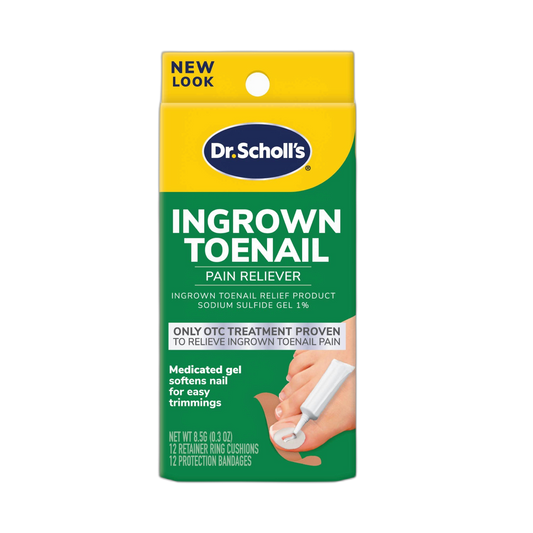 Dr. Scholl's Ingrown Toenail Pain Reliever, 0.3oz // Medicated Gel Softens Nails for Easy Trimming and Foam Ring and Bandage Protect the Affected Area White