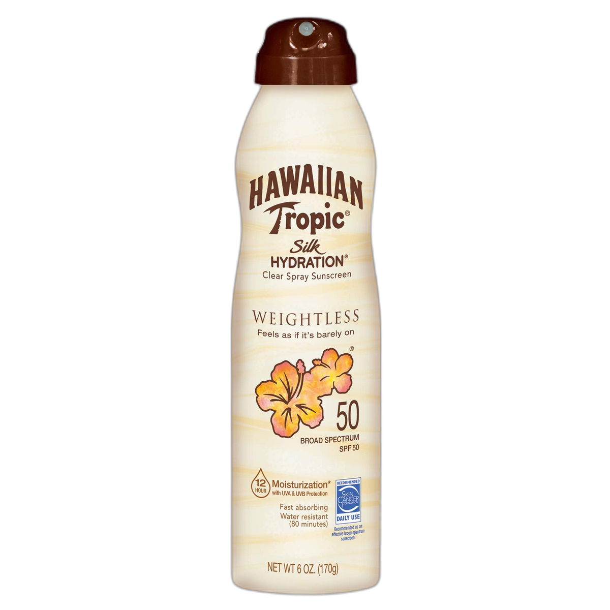 Hawaiian Tropic Weightless Hydration Clear Spray Sunscreen SPF 50, 6oz | Hawaiian Tropic Sunscreen SPF 50, Sunblock, Oxybenzone Free Sunscreen, Spray On Sunscreen, Body Sunscreen Spray, 6oz