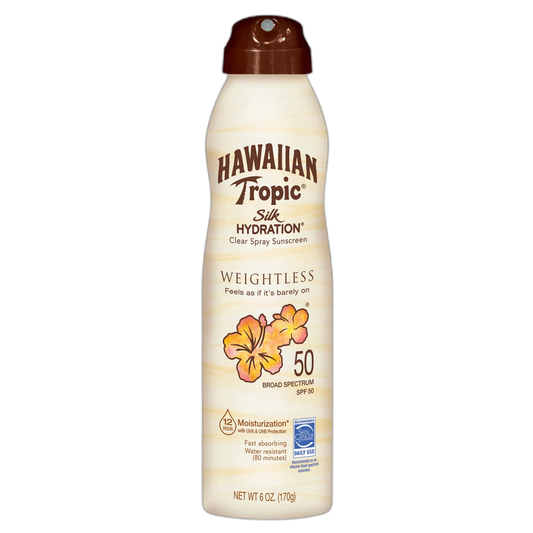 Hawaiian Tropic Weightless Hydration Clear Spray Sunscreen SPF 50, 6oz | Hawaiian Tropic Sunscreen SPF 50, Sunblock, Oxybenzone Free Sunscreen, Spray On Sunscreen, Body Sunscreen Spray, 6oz