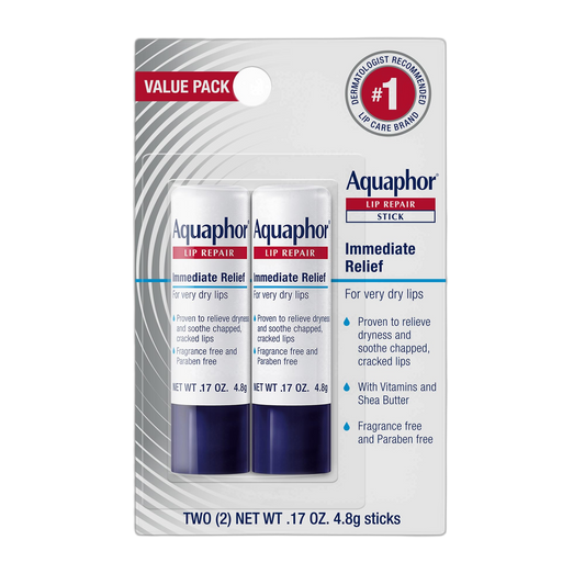 Aquaphor Lip Repair Stick, Moisturizing Lip Balm Pack, Relieves Dryness, 0.17 Oz Stick, Pack of 2