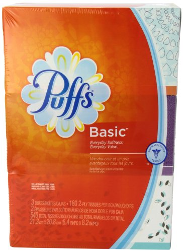 Puffs Basic Facial Tissues, 180 ct, 3 pk