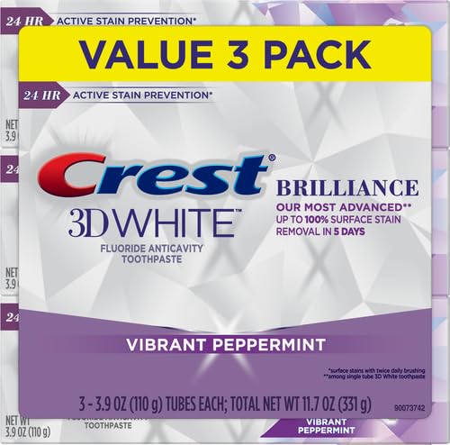 Crest 3D White Brilliance Toothpaste, Vibrant Peppermint, 3.9 Oz (Pack of 3)